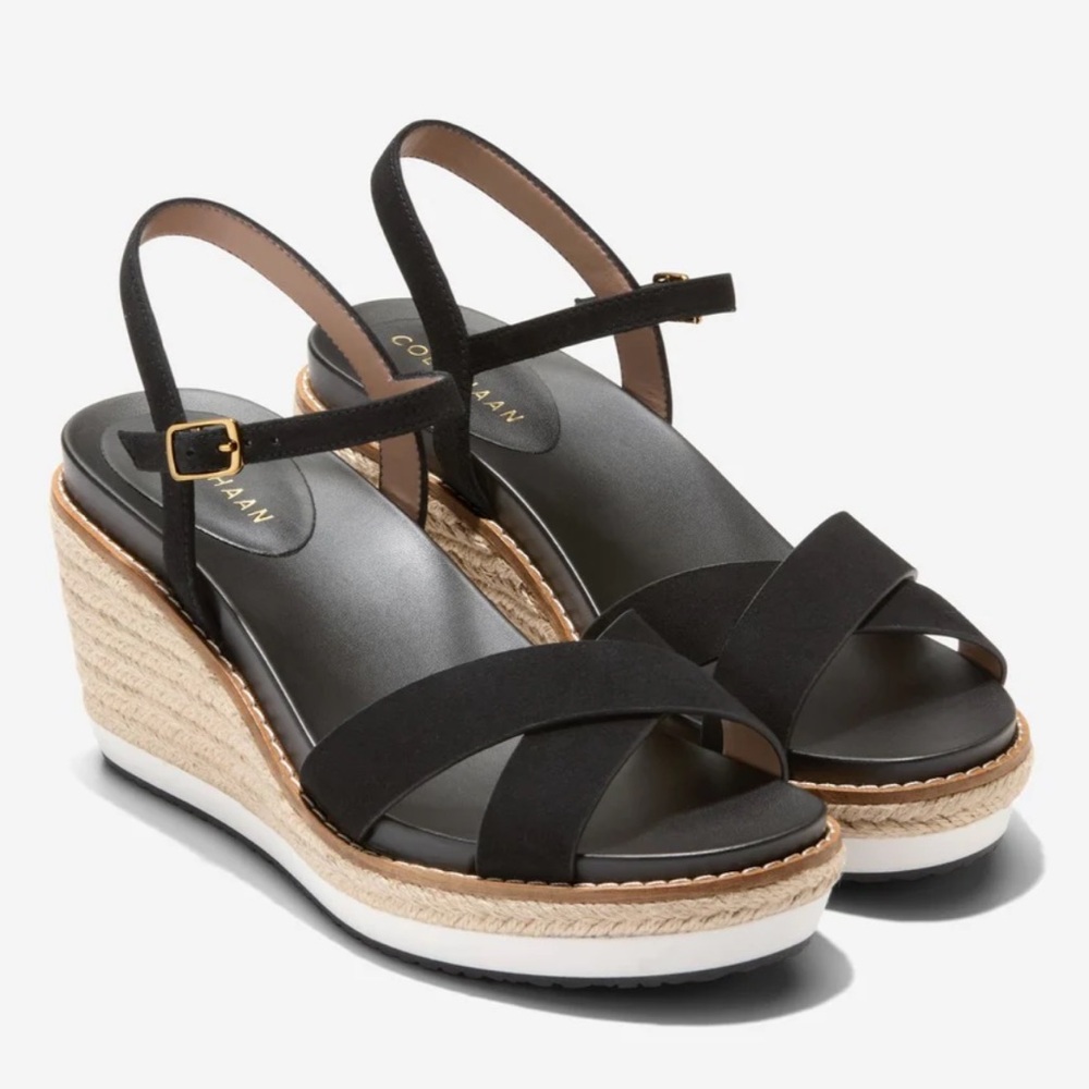 Cole Haan Black Espadrille Wedge Sandals